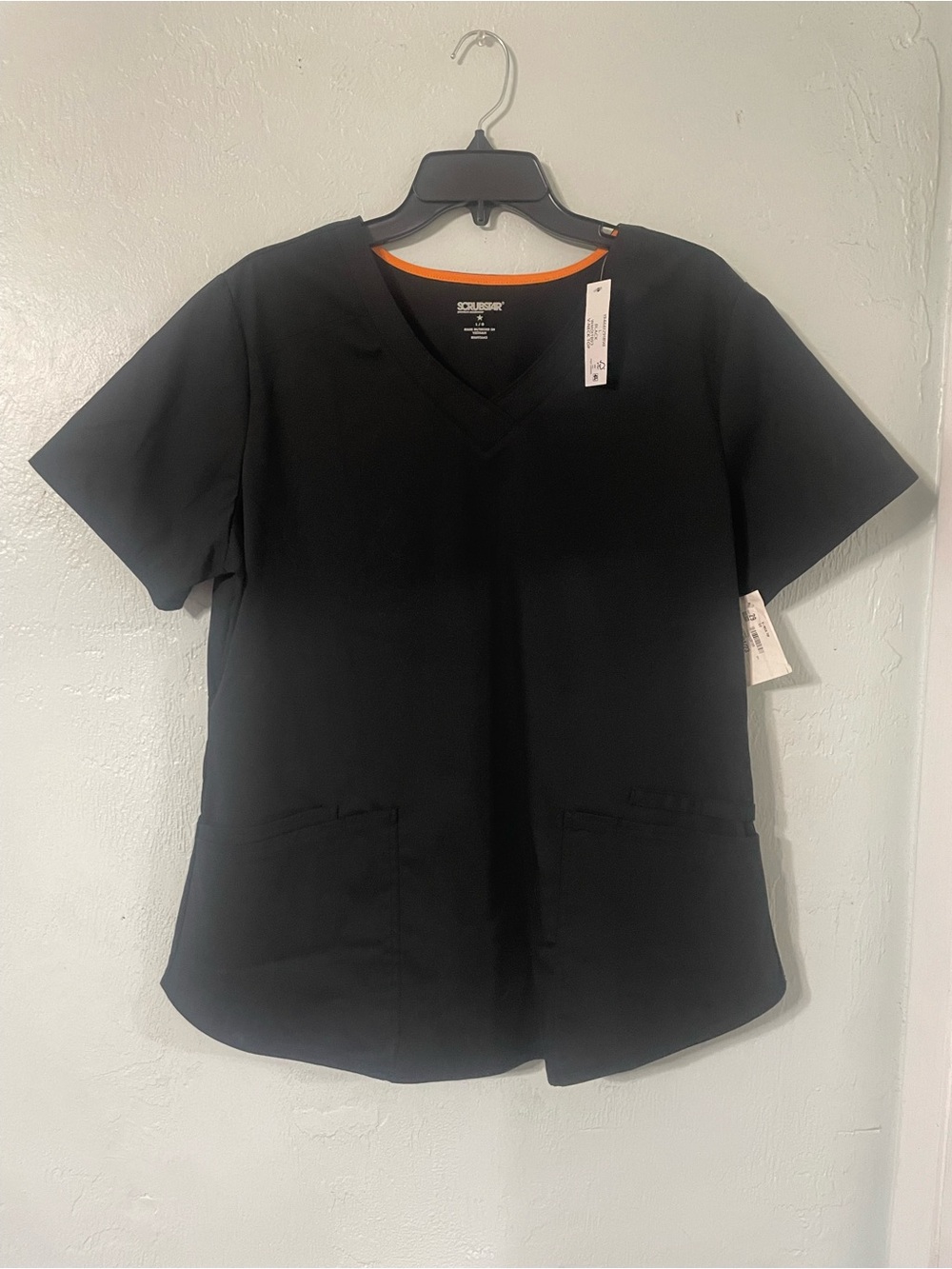 Black V-Neck Short Sleeve Scrub Top